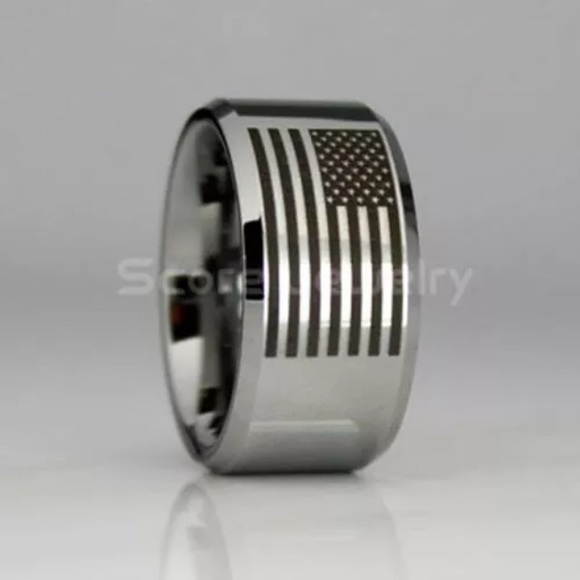 👑Men 8MM wide titanium stainless steel flag ring - Picture 2 of 7